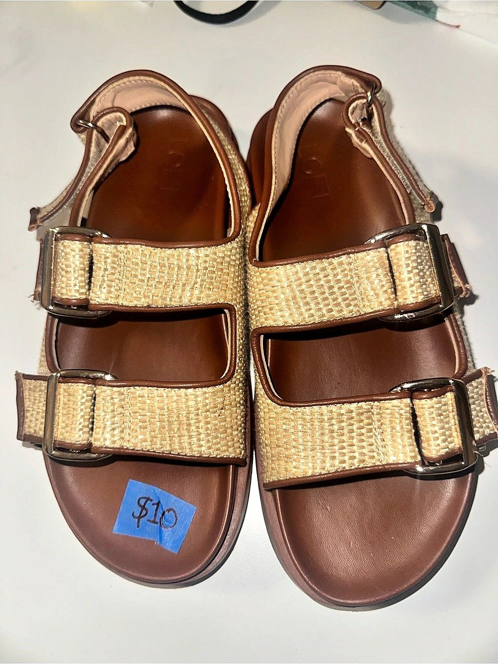 LOFT Woven Slip-On Flat Sandals Brown & Cream